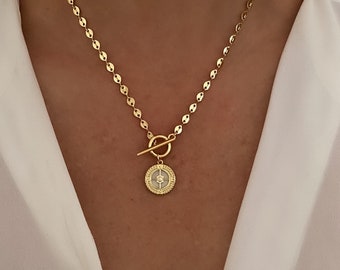 Graduation gifts, 24k gold filled Toggle chain necklace with Pendant, Gold necklace, Graduation Gift for her,  Compass necklace