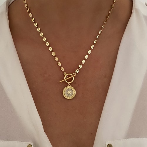 Graduation gifts, 24k gold filled Toggle chain necklace with Pendant, Gold necklace, Graduation Gift for her,  Compass necklace