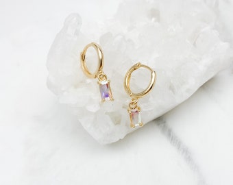 Earrings, hoop earrings, Small  earrings, baguette earrings, Gold hoop, AB finish earrings, Small hoop earrings, birthday gifts, dainty