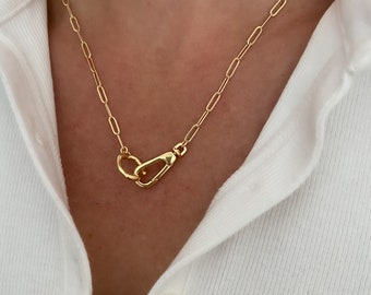 14k Gold Lobster Claw Unique Necklace, Paperclip chain, necklaces for women, new jewelry, necklace, charm necklace, gift for her