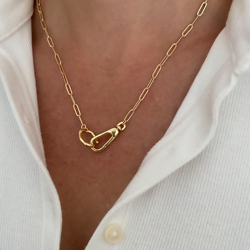 14k Gold Lobster Claw Unique Necklace, Paperclip Chain, Necklaces
