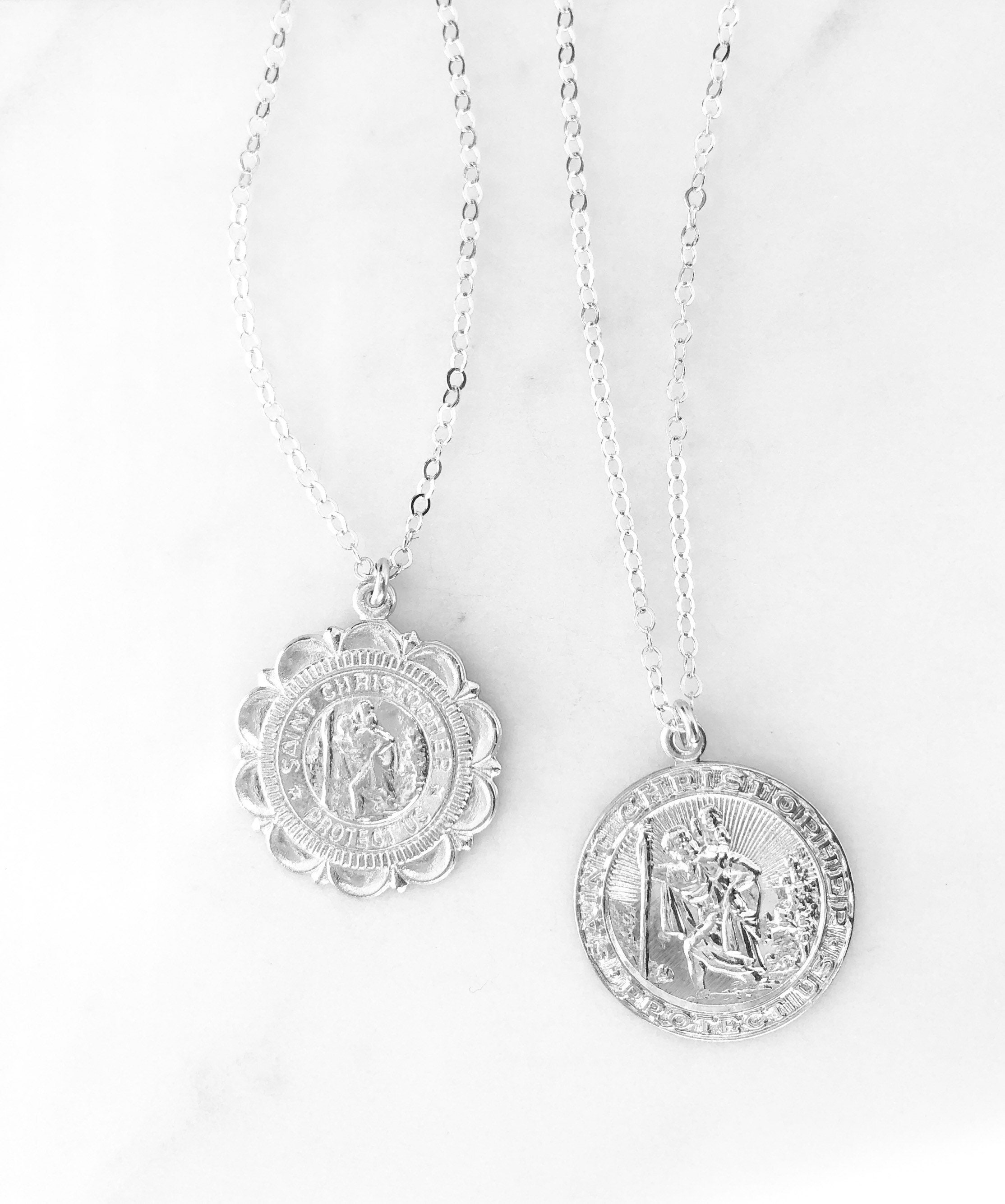 St Christopher Necklace Gold Filled Necklace Coin Necklace Etsy