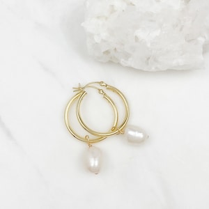 Pearl hoop earrings, Hoop earrings, gold earrings, pearl earrings, gold hoop earrings, gold hoops, convertible earrings, pearl jewelry