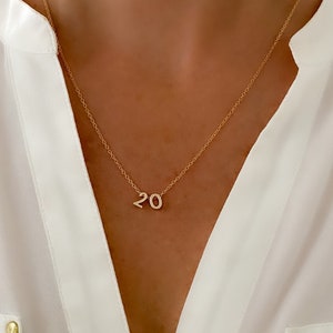Gold Number necklace, sterling silver, gold necklace, personalized jewelry, Date necklace, jewelry, gift for her, Birthday, player number