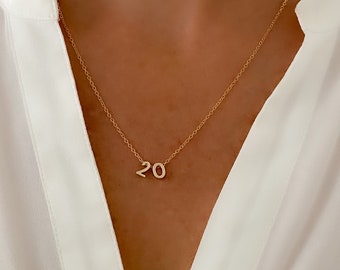 Gold Number necklace, sterling silver, gold necklace, personalized jewelry, Date necklace, jewelry, gift for her, Birthday, Birth year