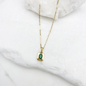 Gold filled Emerald Pendant Necklace, gold necklace, dainty necklace, layering necklace, Gift for her, Emerald Necklace, Paperclip image 6