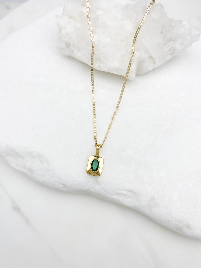 Gold filled Emerald Pendant Necklace, gold necklace, dainty necklace, layering necklace, Gift for her, Emerald Necklace, Paperclip image 6