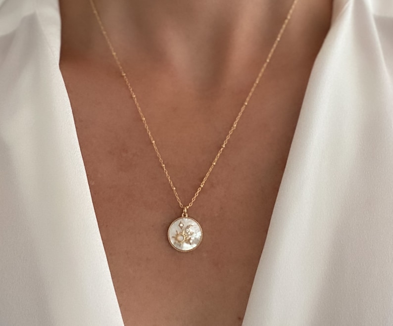 Gold necklace, Opal star necklace, Celestial jewelry, dainty necklace, gift for her, necklaces for women, moon stars necklace, sun necklace