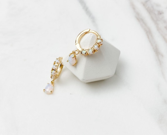 Small opal hoop on sale earrings
