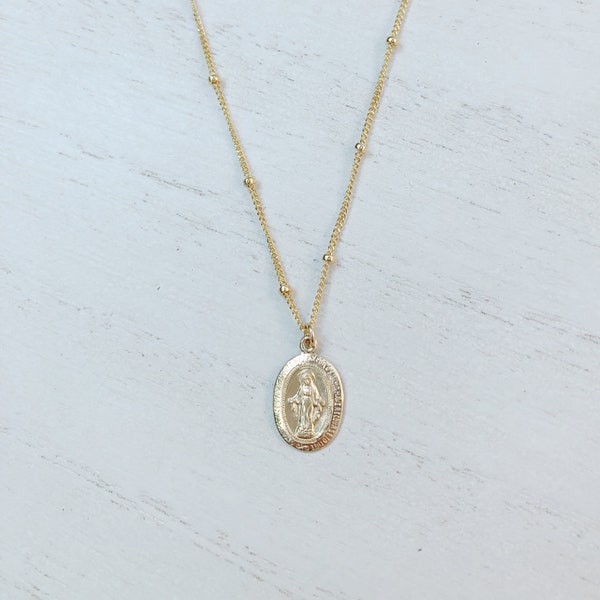 14K Gold Filled Mary Necklace, Sterling Silver Mary necklace, Gold filled necklace, Mother Mary necklace, Dainty Gold Necklace, gift for her