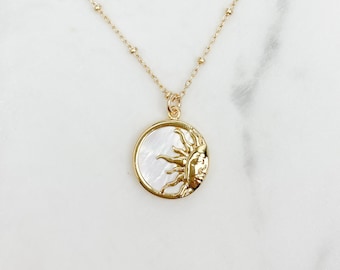 Sun necklace, Celestial jewelry, sun pendant necklace, gold necklace, Pearl necklace, birthday gifts for her, necklaces for women, gifts