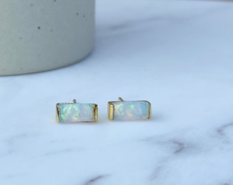 Baguette earrings, stud earrings, Birthstone earrings, Opal earrings, amethyst earrings, Gold earrings, birthday gift gifts for her,