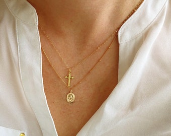 Gold Filled Cross Necklace, Dainty Religious Gift