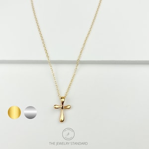 Sterling silver cross necklace, 14k gold cross, tiny cross necklace, bubble cross necklace, dainty jewelry, gifts for her, gift for women