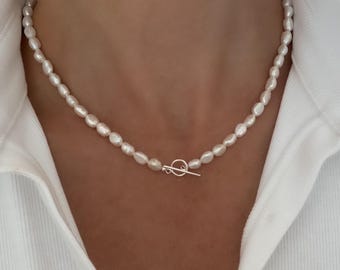 Freshwater Pearl necklace, pearl chain necklace, toggle necklace, silver toggle, gold toggle, jewelry, new jewelry, gift for her