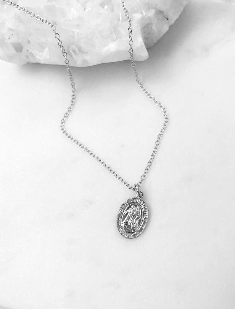 18-Inch Rhodium Plated Necklace with 6mm Rose Birthstone Beads and Sterling Silver Saint Christopher/Soccer Charm.