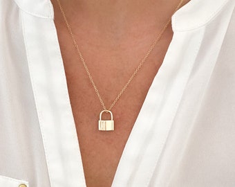 Lock necklace, padlock necklace, lg gold necklace, dainty necklace, mini padlock necklace, gold filled necklace, long padlock necklace