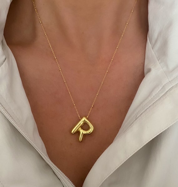 14k Gold Filled Necklace, Balloon Letter Necklace, Bubble Letter
