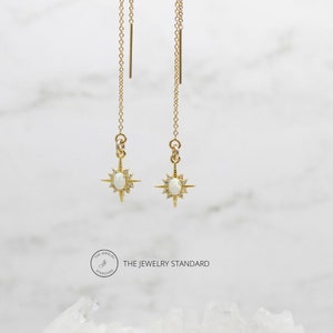 Threader earrings, Gold earrings, Opal Star earrings, dangle gold earrings, birthday gifts for her, new jewelry, celestial earrings