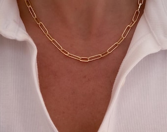 16k Gold Paperclip Chain Necklace, Unique Link necklace, Necklaces for women, new jewelry, necklace, charm necklace, gift for her