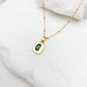 Gold filled Emerald Pendant Necklace, gold necklace, dainty necklace, layering necklace, Gift for her, Emerald Necklace, Paperclip image 4
