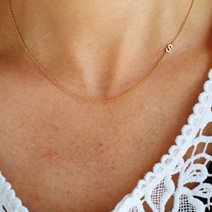 Sideways initial necklace, birthday gift, dainty initial necklace, personalized jewelry, bridesmaid necklace, Sterling silver initial gifts
