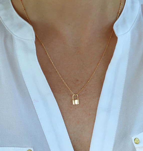 14K Gold Padlock Necklace