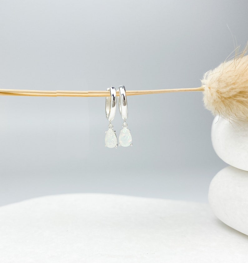 Sterling silver opal Small hoop earrings, small hoops, .925 silver earrings, opal earrings, dainty earrings, women, girls earrings, gifts image 4
