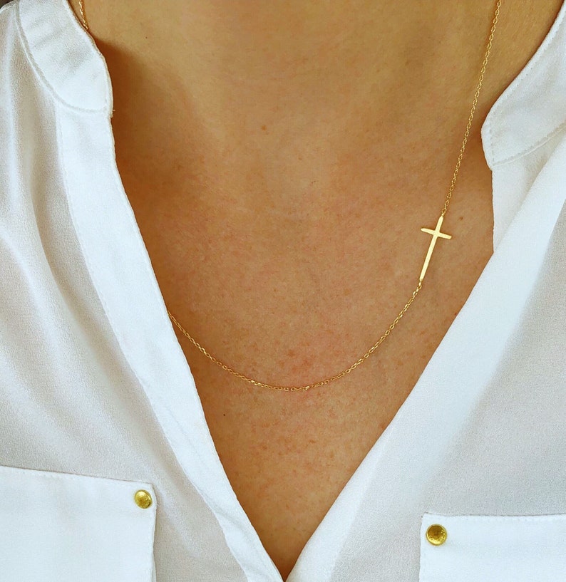 Cross necklace women, sideways cross necklace, gold cross necklace, dainty jewelry, gifts for her, gift for women,  necklaces for women 