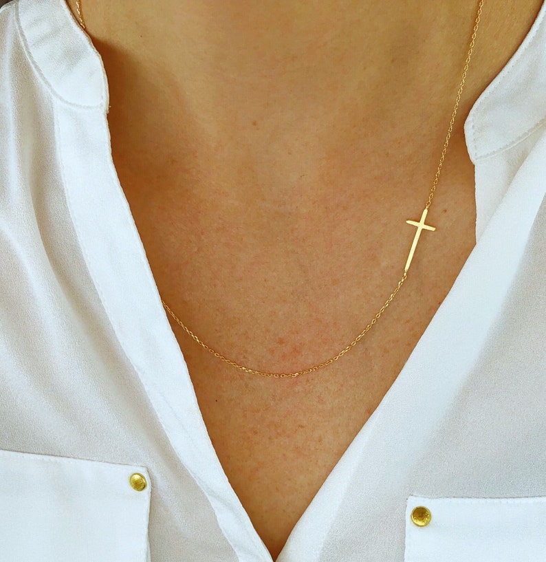 Cross necklace women sideways cross necklace gold cross image 1