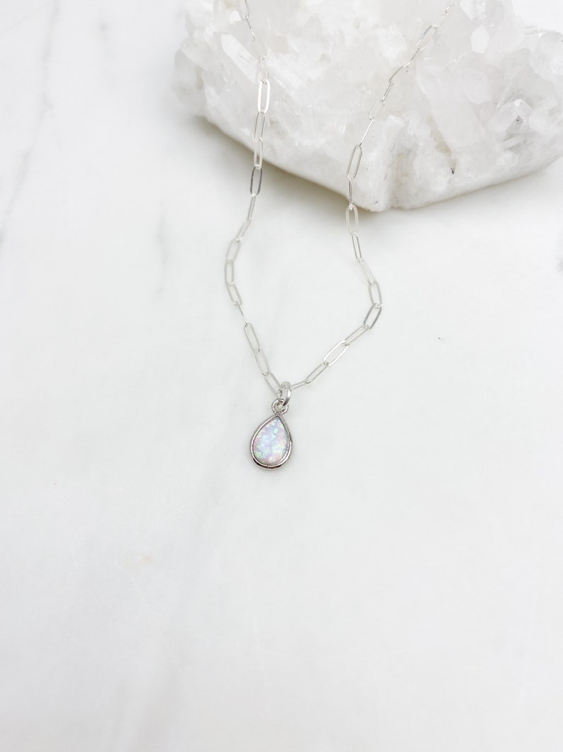 Opal Necklace, dainty necklace, Silver Necklace, Necklaces for women, birthday gift for her, jewelry gift, gift for her, jewelry image 4