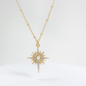 Necklaces for women, Celestial jewelry, opal star necklace, gold necklace, North Star pendant, dainty necklace, birthday gift for her