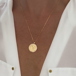 14k Gold Zodiac Necklace, Gold necklaces, jewelry, gifts for her, medallion necklace, leo, scorpio, pisces, gemini, dainty gold