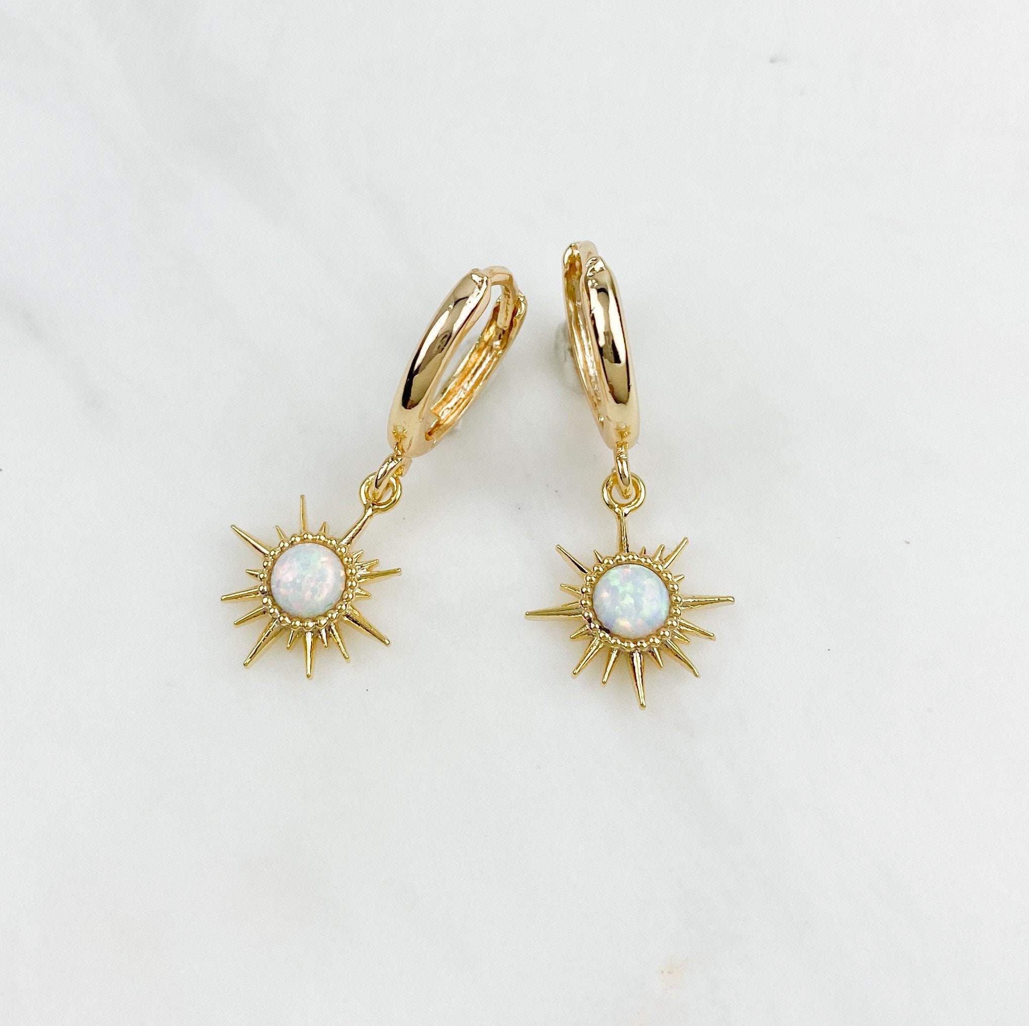 Opal earrings, hoop earrings, Small  earrings, dainty earrings, Gold hoop earrings, Sun earrings, sunburst earring, earrings, birthday gifts