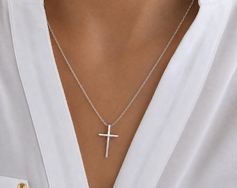 Silver cross necklace, cross necklace, religious necklace cross, religious gift, simple cross necklace, silver necklace, religious gifts wom