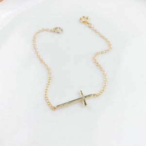 Gold cross Anklet, sideways cross akelet, dainty anklet, cross anklet, dainty jewelry , gold filled, womens cross, anklet, summer jewelry
