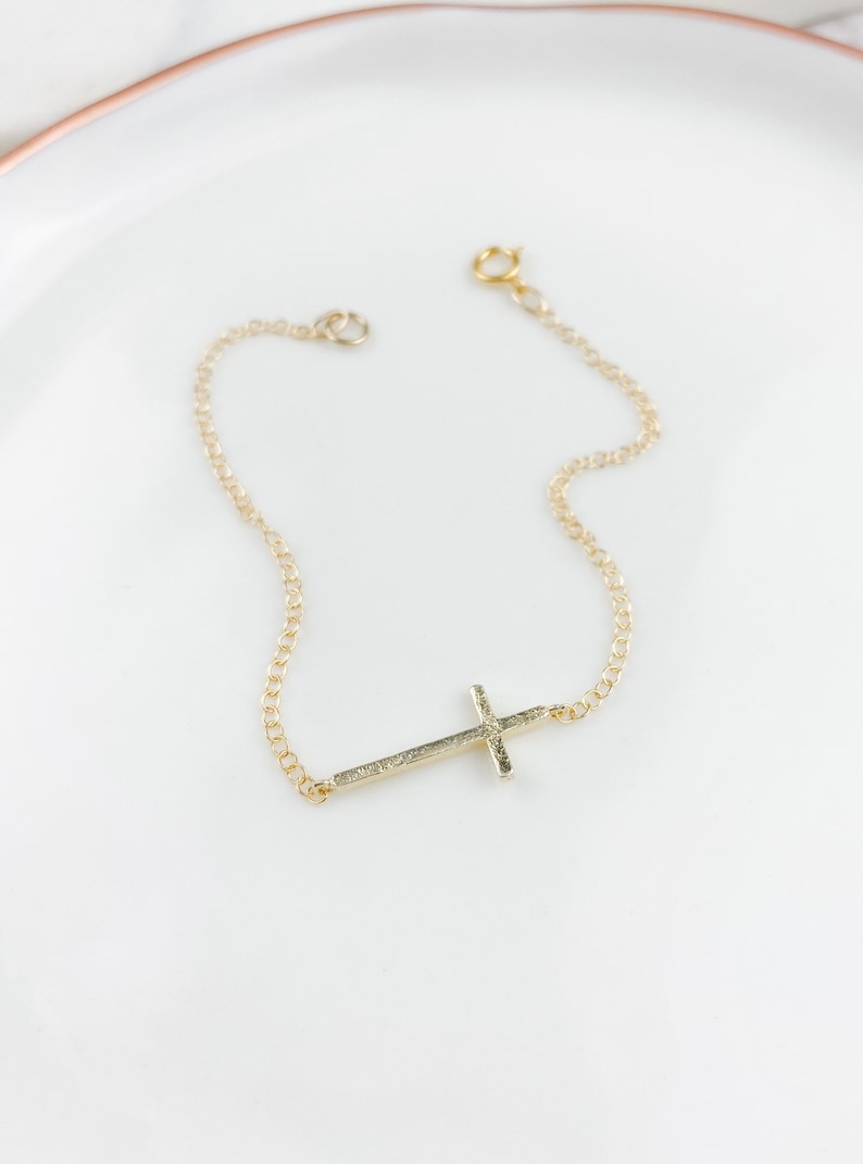 Gold Cross Bracelet Sideways Cross Bracelet Dainty Bracelet Etsy