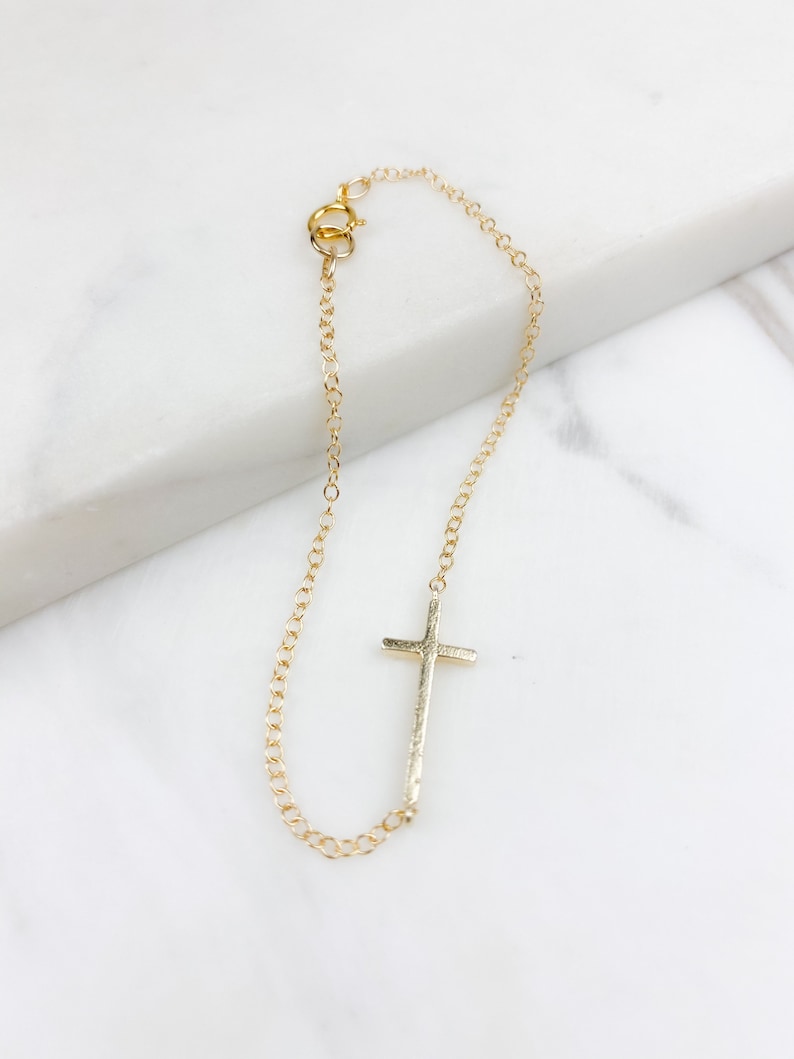 Gold Cross Bracelet Sideways Cross Bracelet Dainty Bracelet Etsy