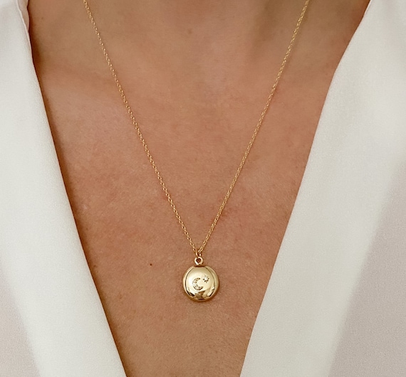 Locket necklace moon Locket necklace gifts for her birthday gift dainty locket round locket necklace gold locket jewelry Etsy