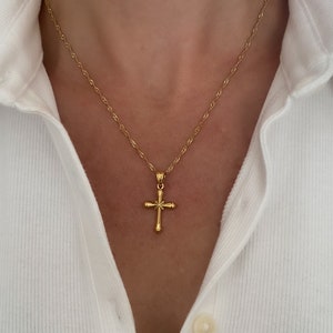 Gold Cross Necklace, Gold Necklace, Waterproof Jewelry, Stainless Steel Necklace, Gift for her, Necklaces for women, layering necklaces