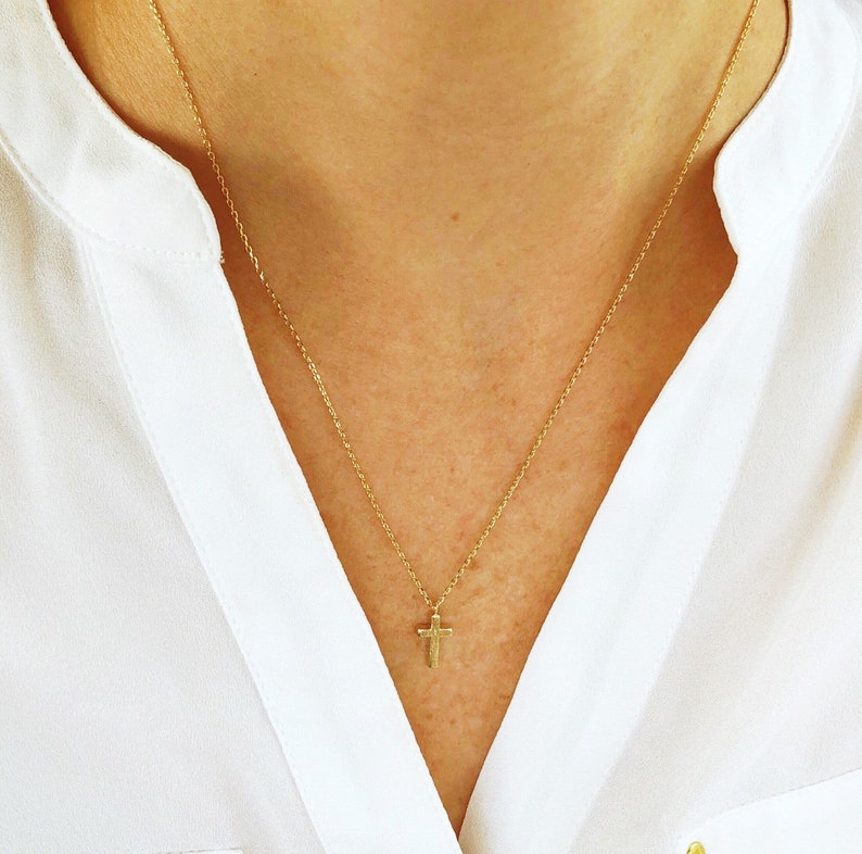 Tiny cross necklace, gold cross necklace, simple cross necklace, dainty jewelry, gifts for her, religious necklace, gift for women 