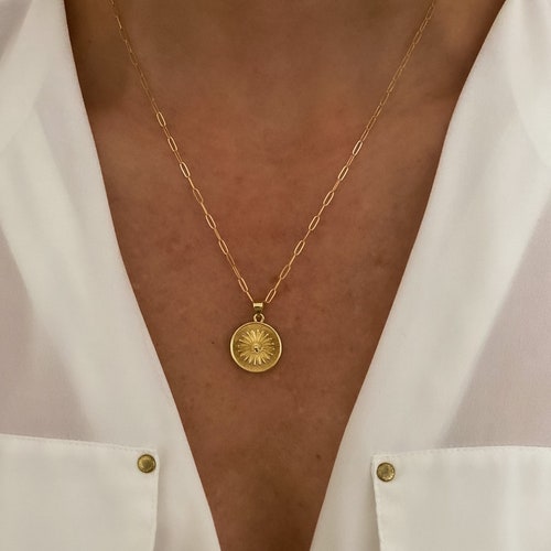 Gold Filled Necklace Gold Necklace Sunburst Necklace Sun Etsy