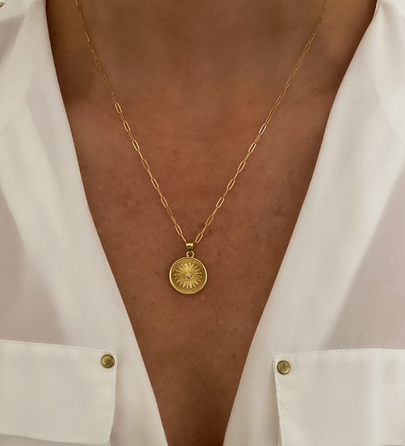 Gold filled Necklace, Gold necklace, Sunburst Necklace, Sun Necklace, jewelry gift for her, necklaces for women, Pedant, Medallion Necklace image 1