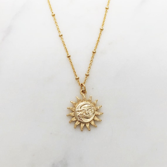 Sun necklace, Celestial jewelry, sun pendant necklace, gold necklace, moon necklace, birthday gifts for her, necklaces for women, gifts