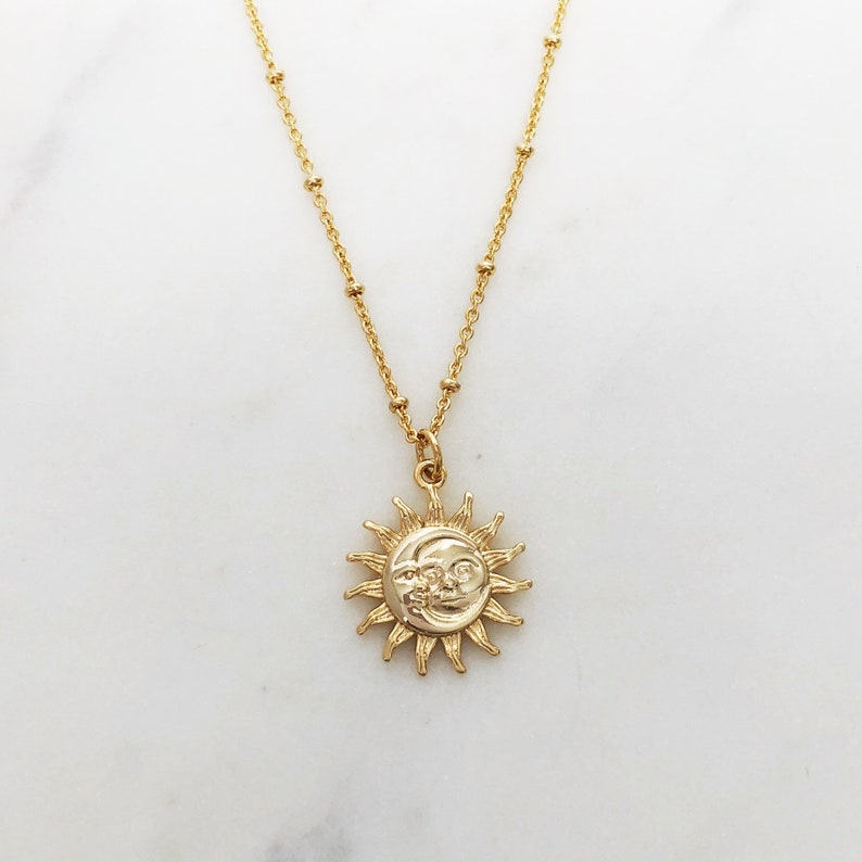 Sun necklace, Celestial jewelry, sun pendant necklace, gold necklace, moon necklace, birthday gifts for her, necklaces for women, gifts 