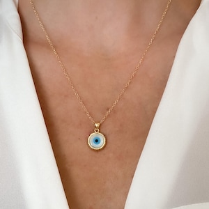 Evil eye necklace, coin necklace, dainty gold necklace, dainty jewelry, layering necklace, evil eye gold coin necklace, gifts for her