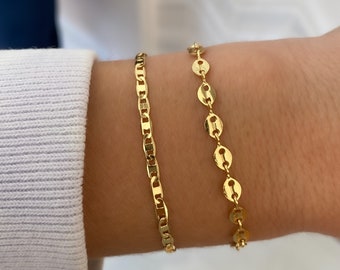 24k Gold filled bracelet, gold bracelet, dainty bracelet, bracelets, chain bracelet, womens bracelet, mariner, anchor, curb chain