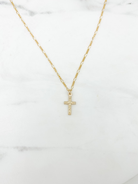 14K Gold Filled Cross Necklace, Gold Cross Necklace, Sterling