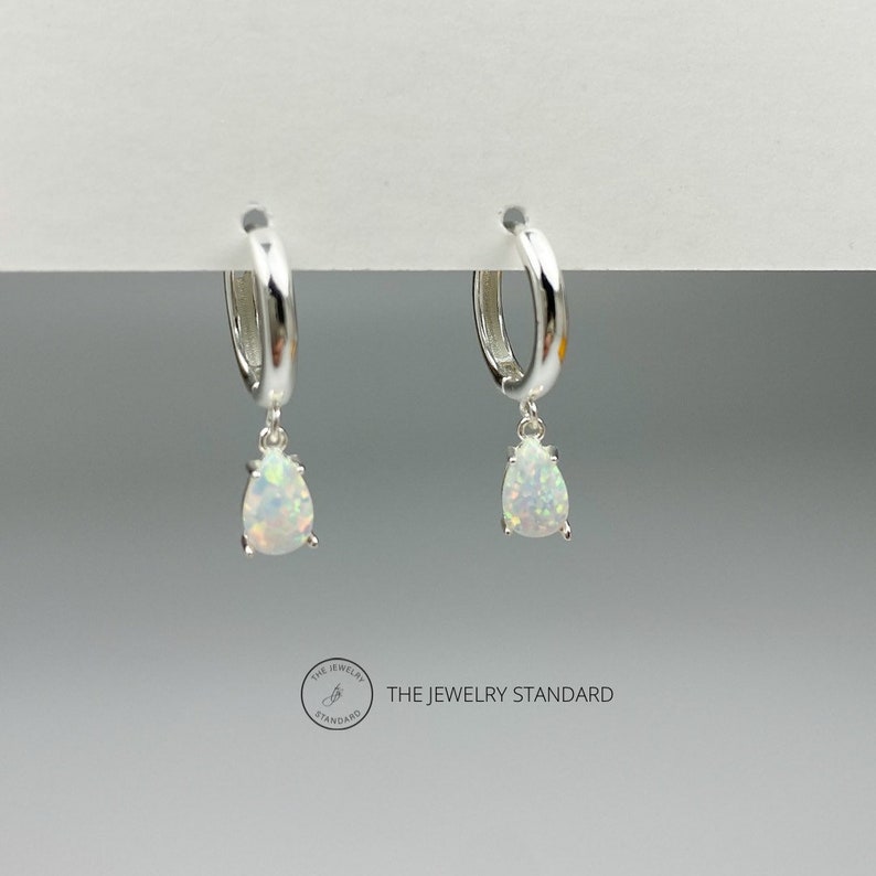 Sterling silver opal Small hoop earrings, small hoops, .925 silver earrings, opal earrings, dainty earrings, women, girls earrings, gifts image 1