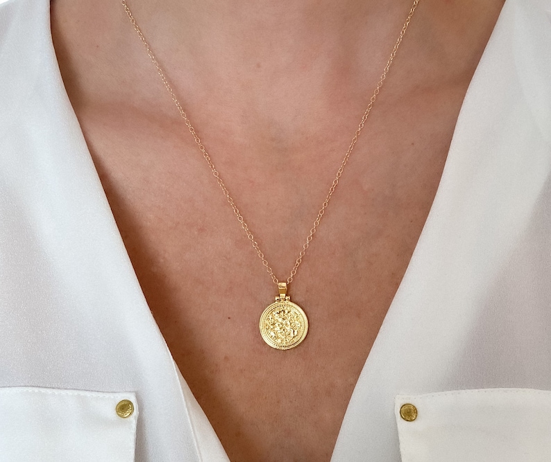 14K Gold filled necklace, Coin necklace, medallion necklace, necklaces for women, gifts for her, necklaces, dainty necklace, Jewelry, Gift 